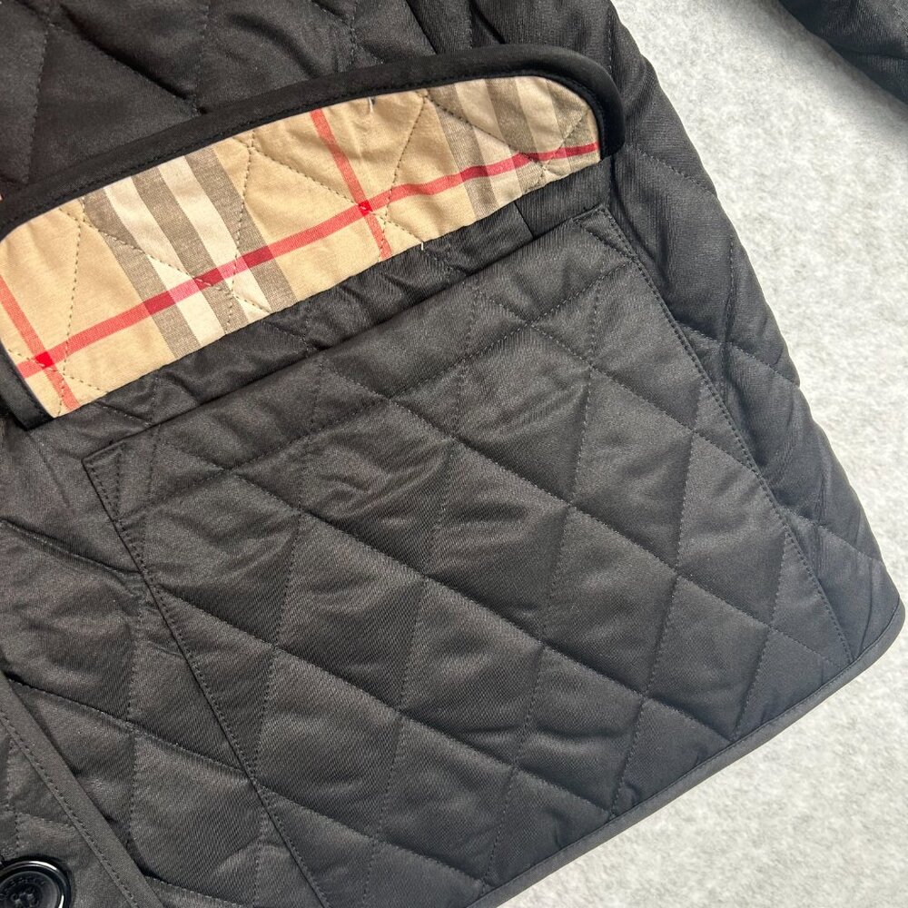 Womens Burberry Quilted Black Jacket Size M Nova Check Button - Picture 8 of 13